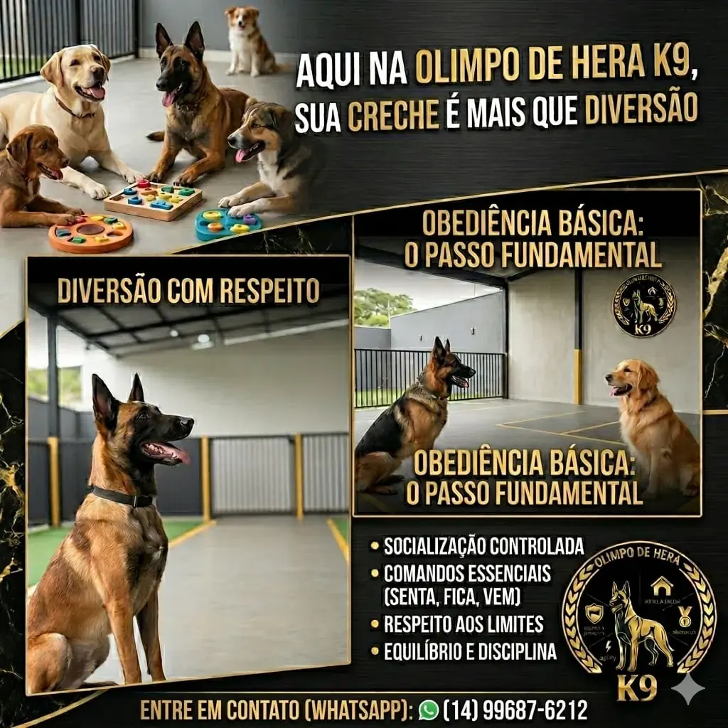 Cães participando de socialização e treinamento de obediência na creche canina